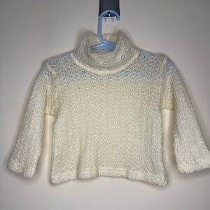 VTG BUFI 100% Wool Made in Italy Cream Open Lace Knit Mockneck Sweater